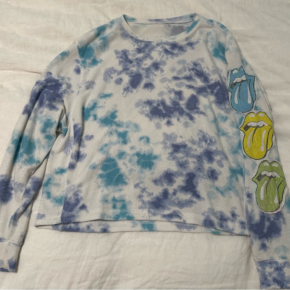 Tie-Dye Long Sleeve Shirt with KISS Design, size S